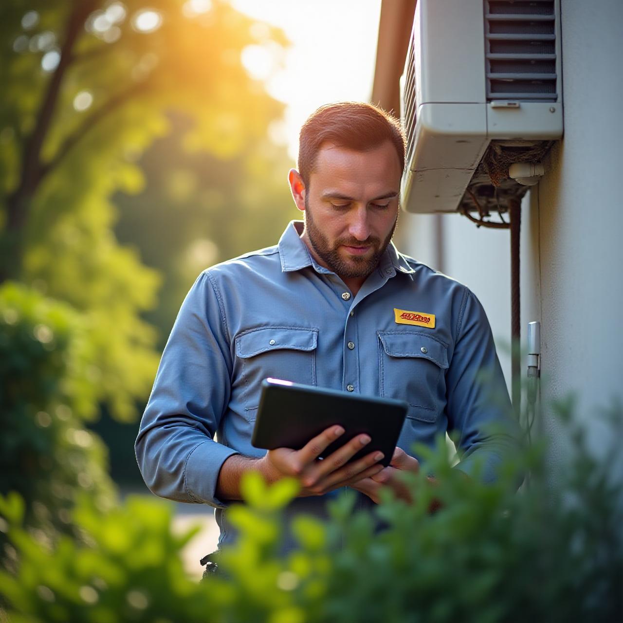 HVAC technician performing maintenance